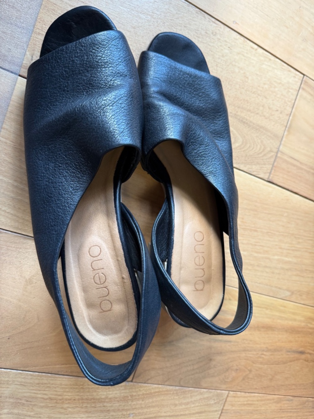 Bueno Black Leather Slingback Block Heel Sandals | Size 40 - Picture 4 of 9